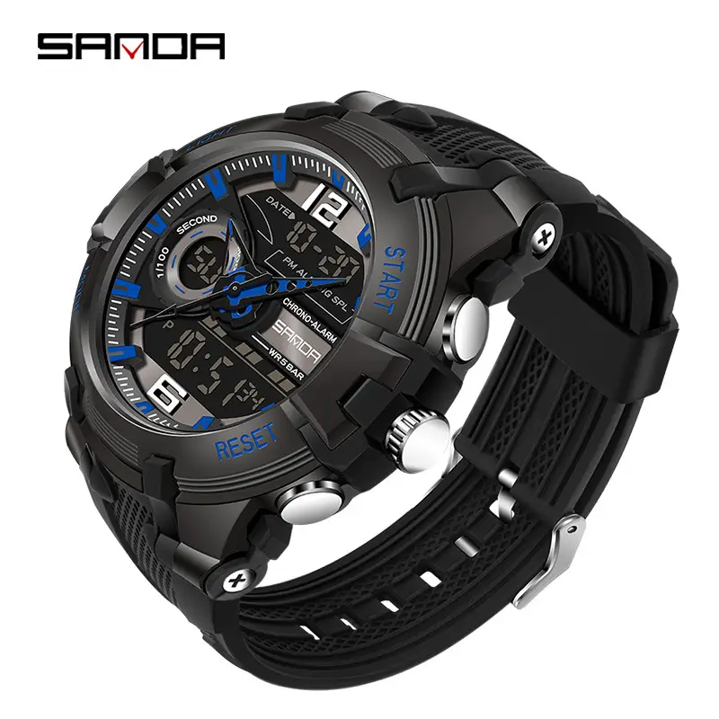 Sanda Men's Waterproof Digital Watches Black Red Silver Gold - Image 2