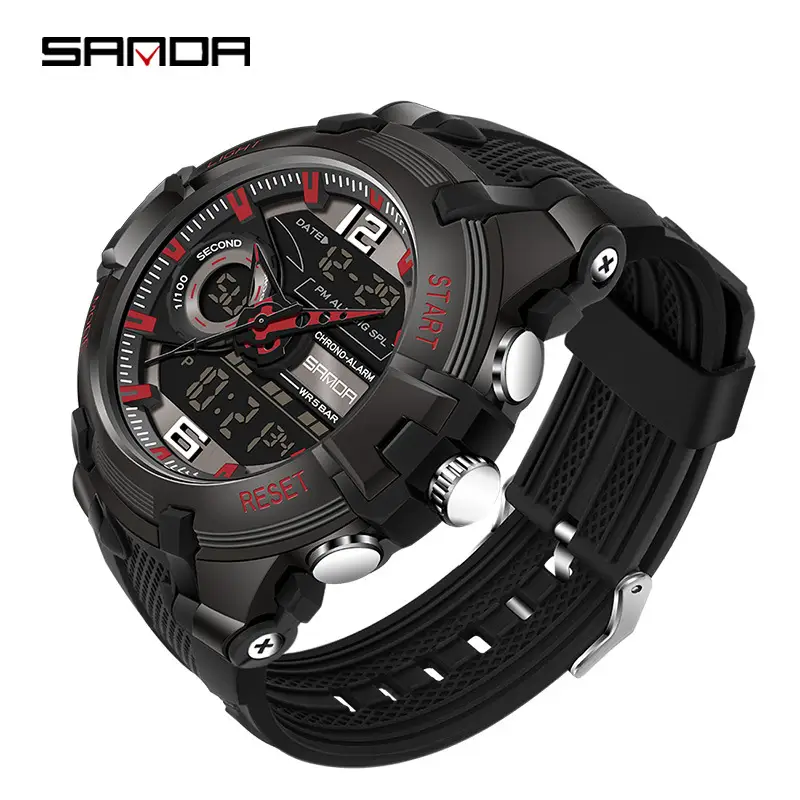 Sanda Men's Waterproof Digital Watches Black Red Silver Gold - Image 3