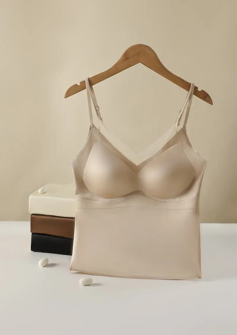 2025 New Women's Sexy Hollow Double Shoulder Strap Mesh Stitching Large V-Back Integrated No Mark Satin Sling Beautiful Back — feature 32