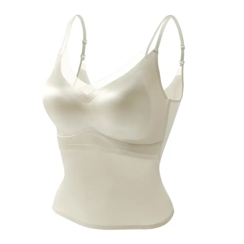 2025 New Women's Sexy Hollow Double Shoulder Strap Mesh Stitching Large V-Back Integrated No Mark Satin Sling Beautiful Back