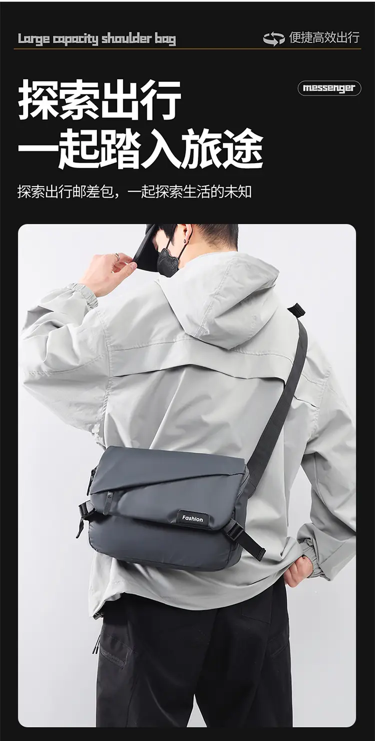 Men Japanese Style Black Crossbody Backpack — feature 3