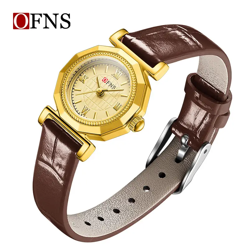 Women's Oufanni Quartz Watch Brown Leather Band Roman Scale Waterproof - Image 6