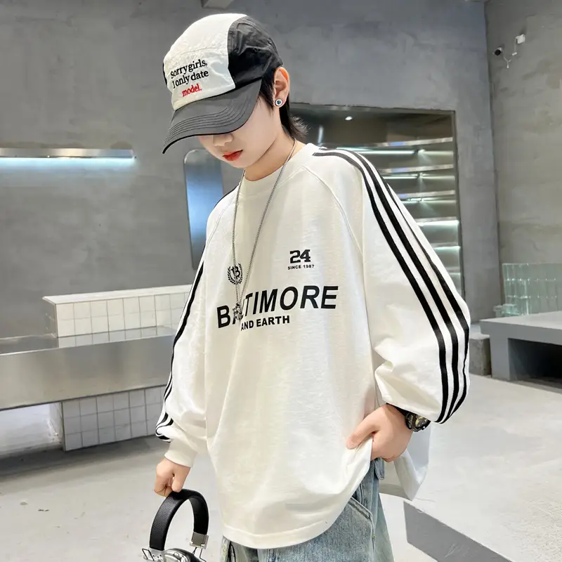 Boys White Long Sleeve T-Shirt Loose Fit Spring Autumn 2026