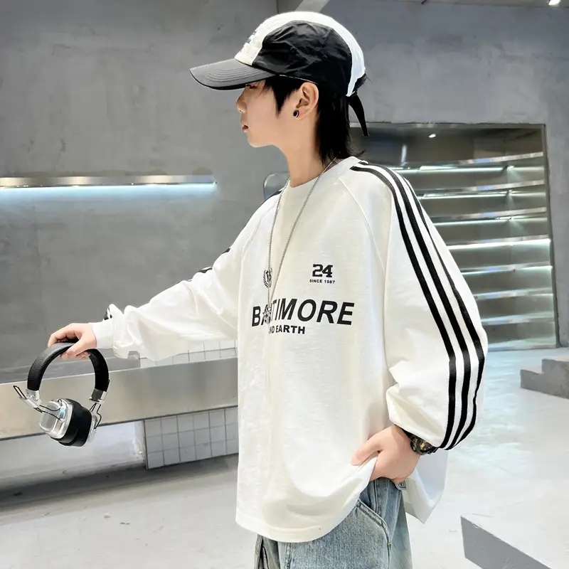 Boys White Long Sleeve T-Shirt Loose Fit Spring Autumn 2026