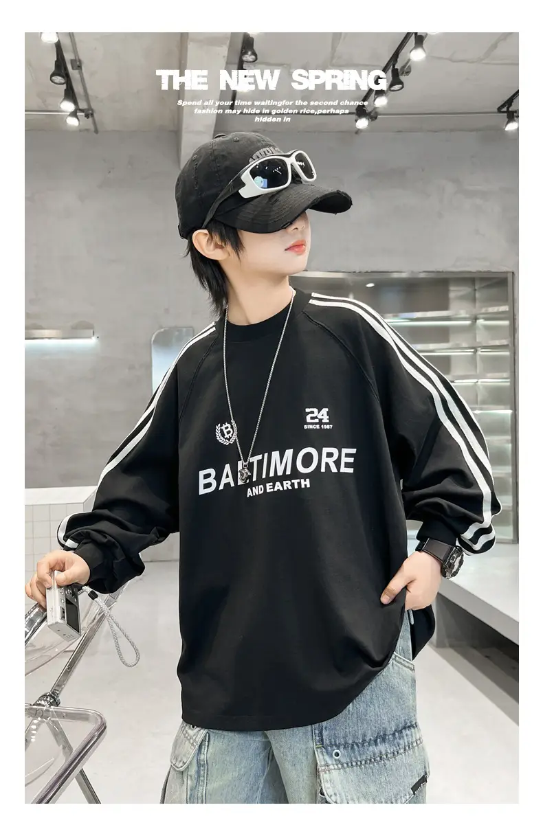 Boys White Long Sleeve T-Shirt Loose Fit Spring Autumn 2026 — feature 10