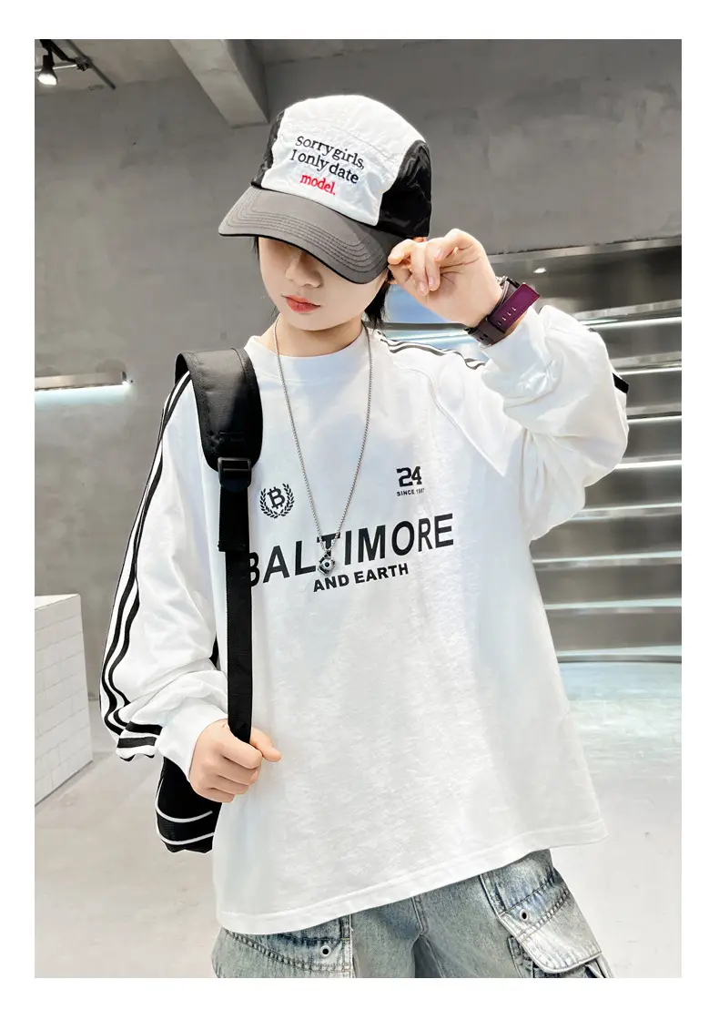 Boys White Long Sleeve T-Shirt Loose Fit Spring Autumn 2026 — feature 14
