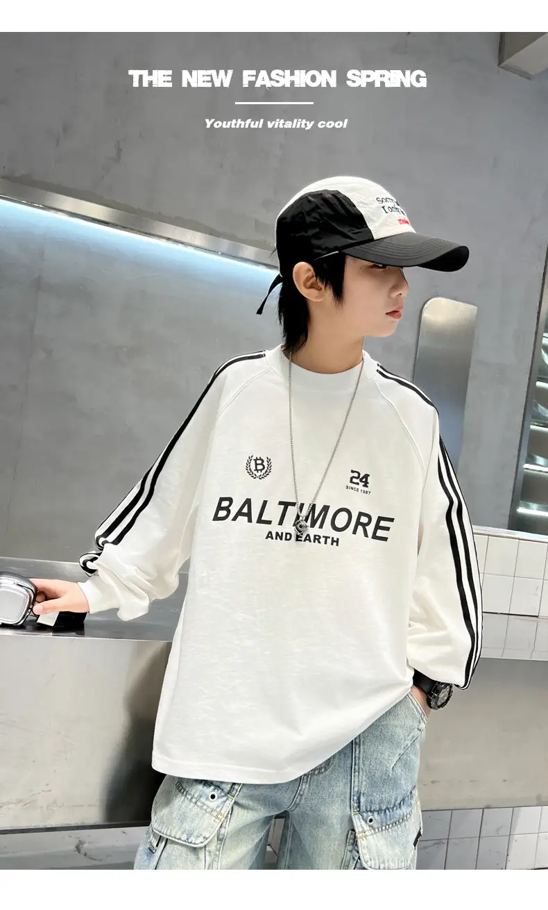 Boys White Long Sleeve T-Shirt Loose Fit Spring Autumn 2026 — feature 16
