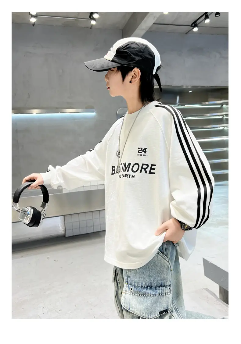 Boys White Long Sleeve T-Shirt Loose Fit Spring Autumn 2026 — feature 17