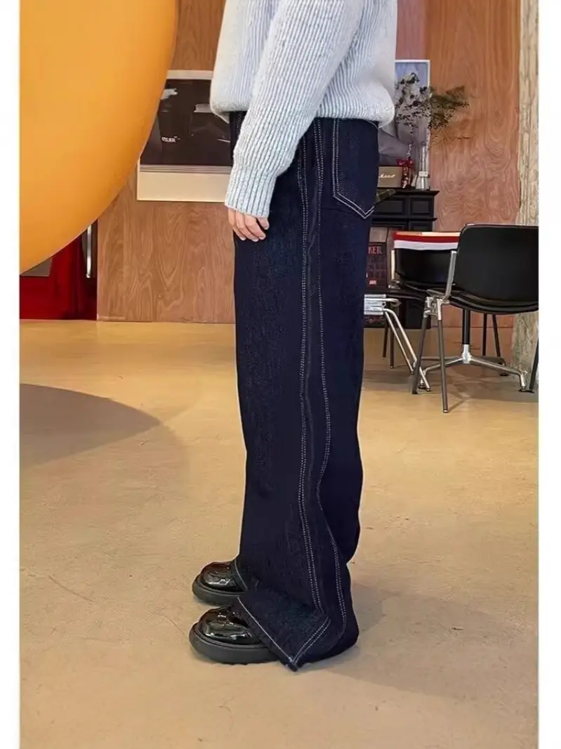 Men Dark Blue Straight Scimitar Jeans Spring Autumn 2025