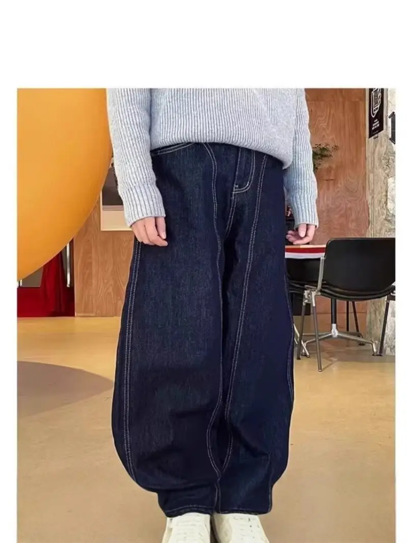 Men Dark Blue Straight Scimitar Jeans Spring Autumn 2025
