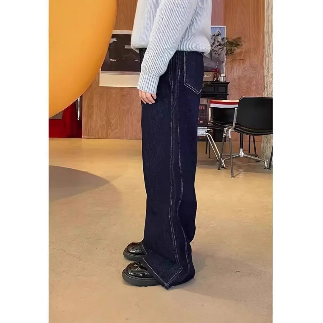 Men Dark Blue Straight Scimitar Jeans Spring Autumn 2025 — feature 2