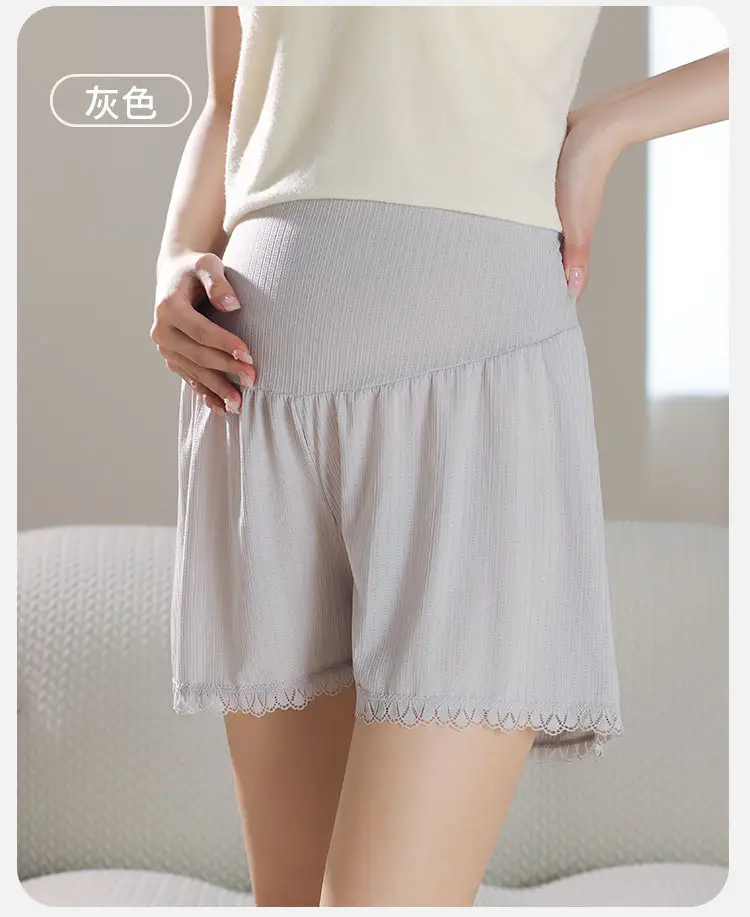 Pregnant Women's Underwear Safety Pants 2-in -1 Summer plus size Leggings High Waist Abdomen-supporting Loose Ice Silk Shorts — feature 15