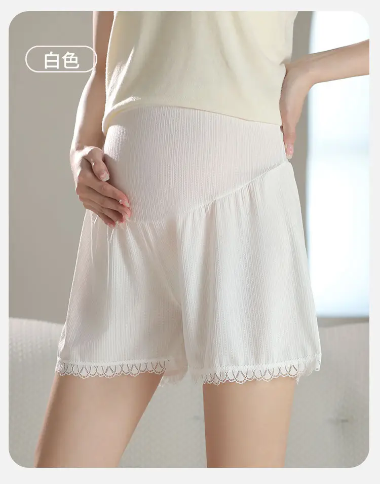 Pregnant Women's Underwear Safety Pants 2-in -1 Summer plus size Leggings High Waist Abdomen-supporting Loose Ice Silk Shorts — feature 16