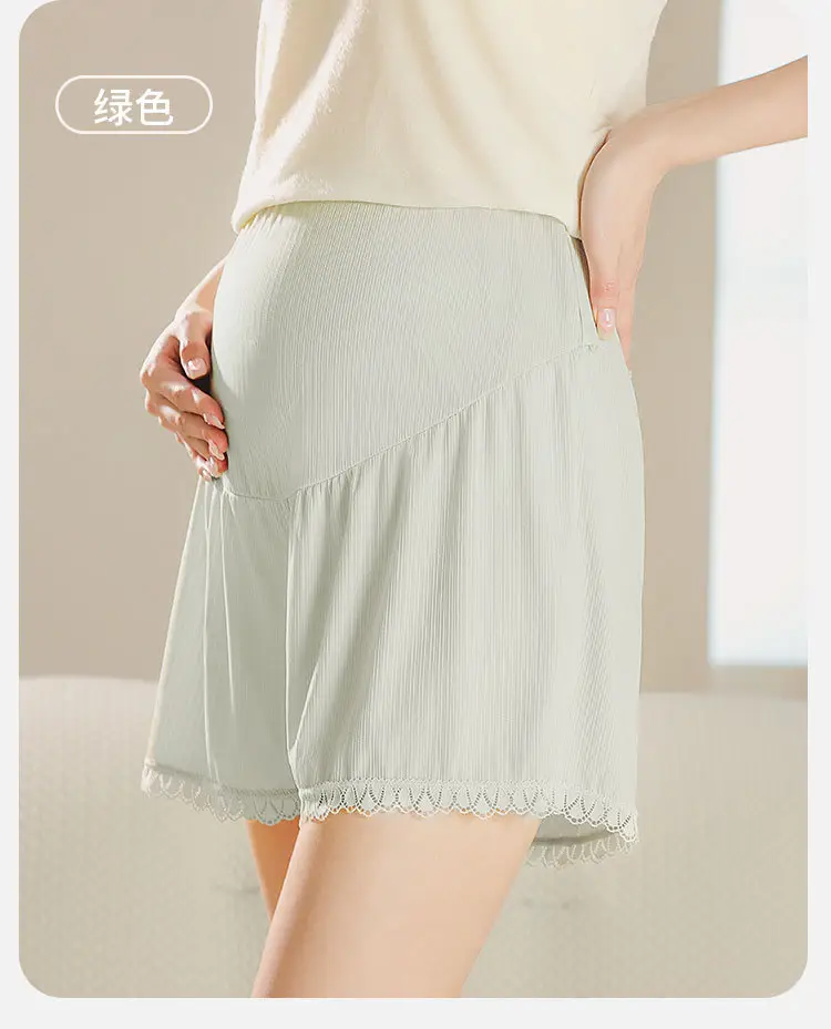 Pregnant Women's Underwear Safety Pants 2-in -1 Summer plus size Leggings High Waist Abdomen-supporting Loose Ice Silk Shorts — feature 17