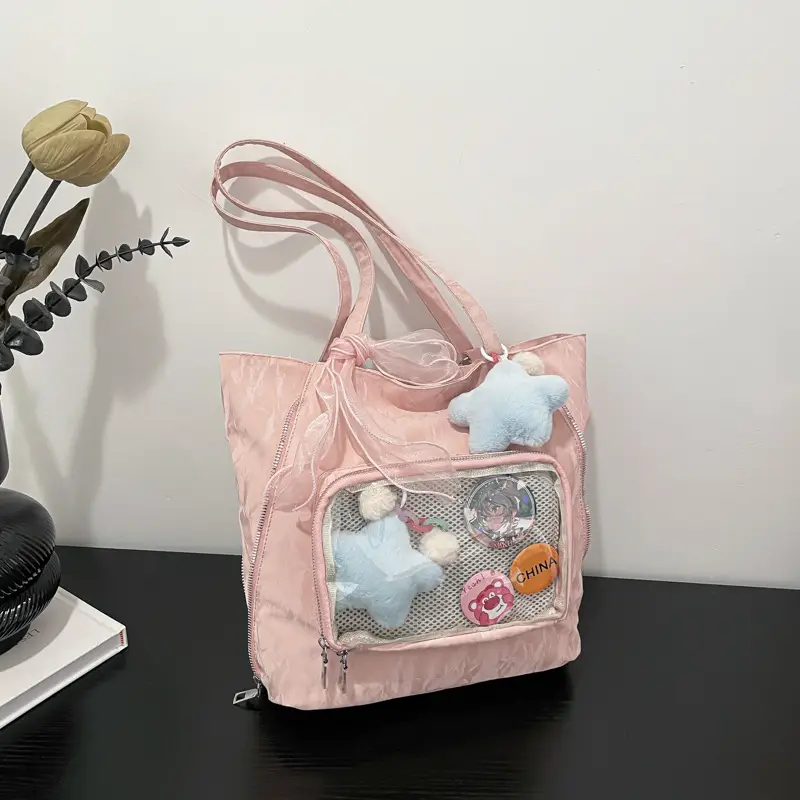 Pink Transparent Shoulder Bag for Students & Travel - Image 11