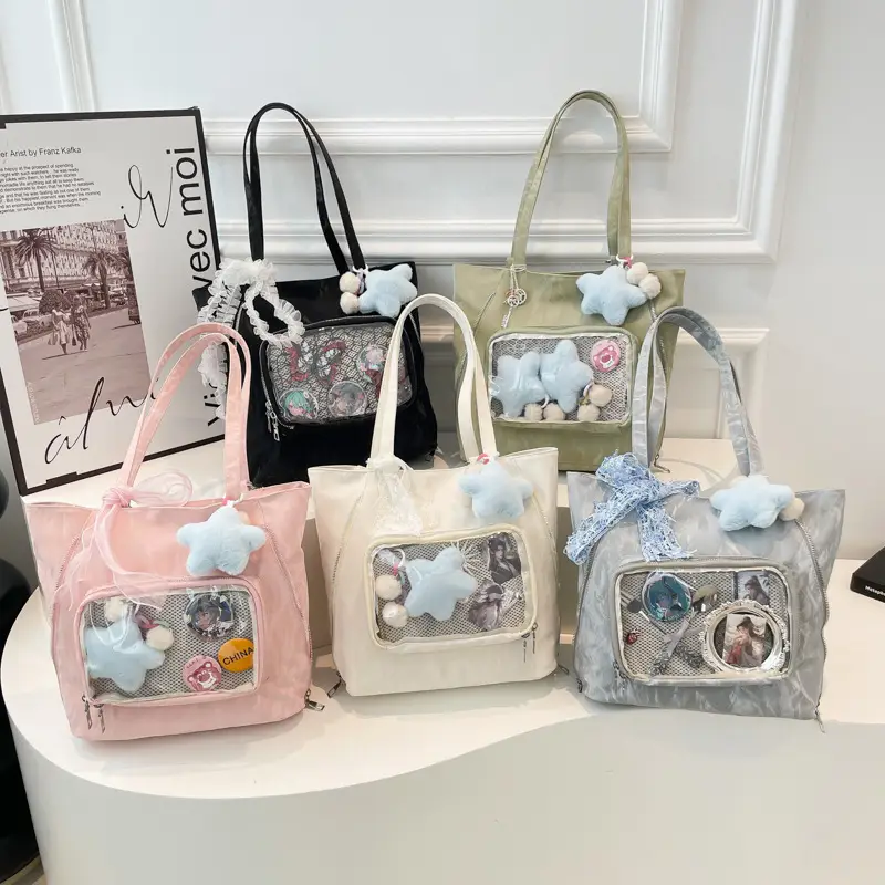Pink Transparent Shoulder Bag for Students & Travel - Image 12