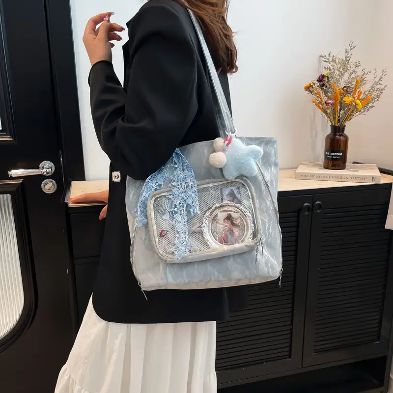 Pink Transparent Shoulder Bag for Students & Travel - Image 14