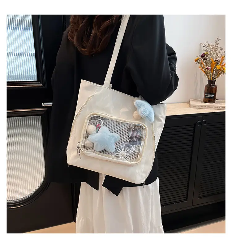 Pink Transparent Shoulder Bag for Students & Travel — feature 11