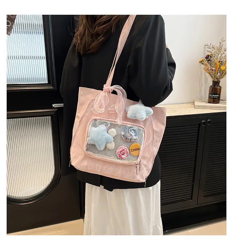 Pink Transparent Shoulder Bag for Students & Travel — feature 13