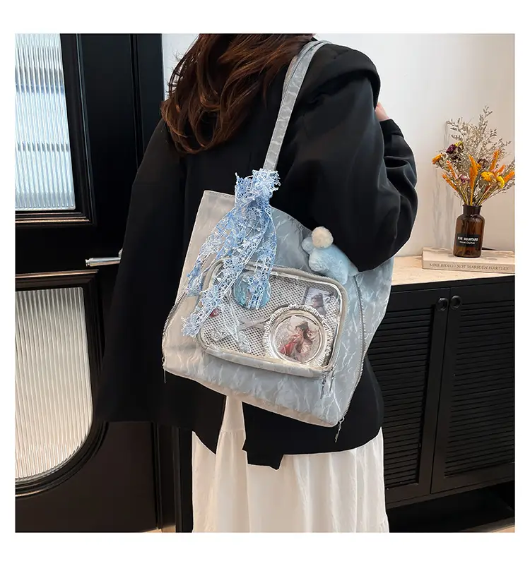 Pink Transparent Shoulder Bag for Students & Travel — feature 16