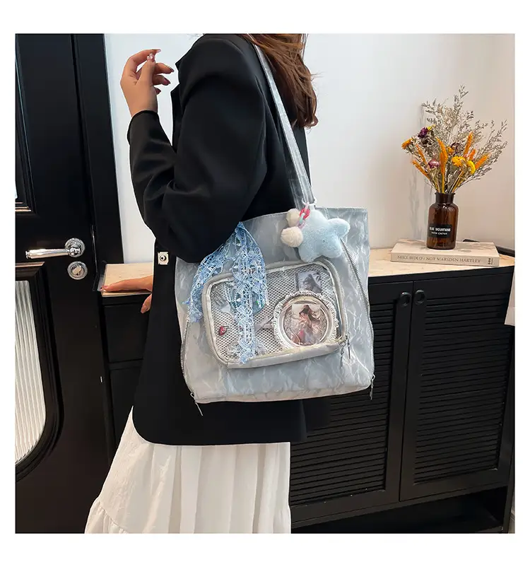 Pink Transparent Shoulder Bag for Students & Travel — feature 17