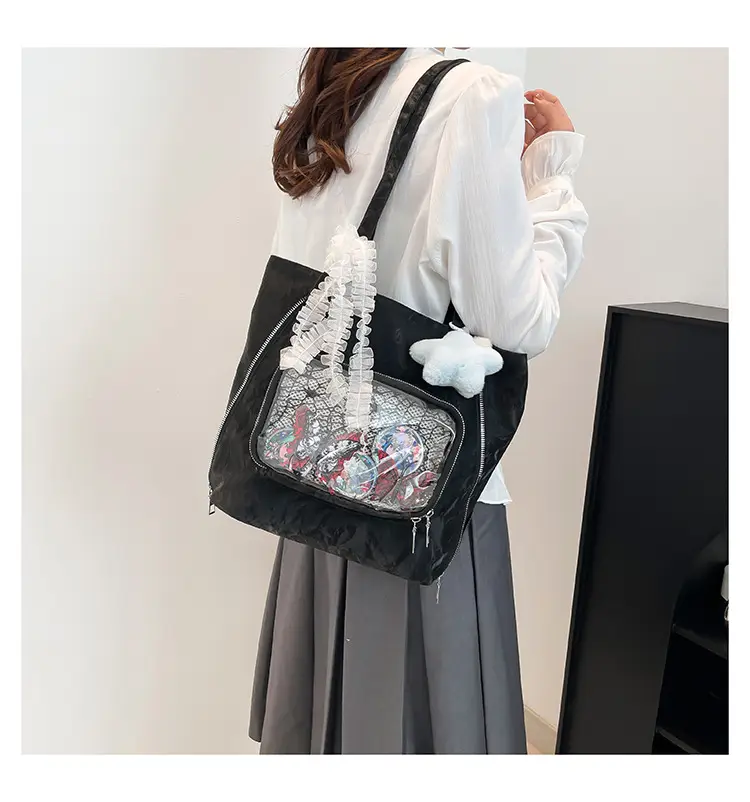 Pink Transparent Shoulder Bag for Students & Travel — feature 19