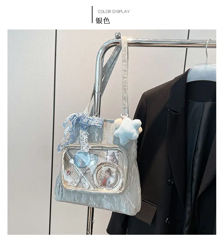 Pink Transparent Shoulder Bag for Students & Travel — feature 27