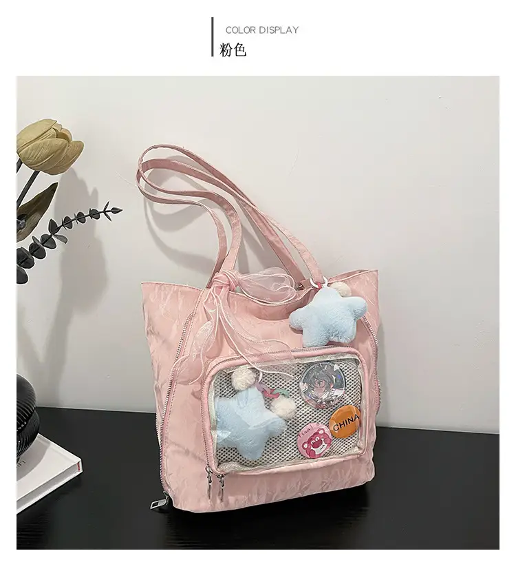 Pink Transparent Shoulder Bag for Students & Travel — feature 28