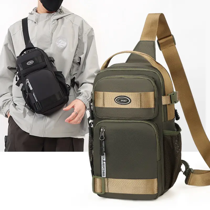Men's Black Casual Travel Chest Bag Large Capacity - Image 5