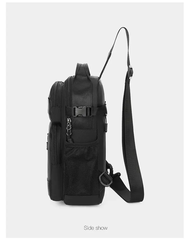 Men's Black Casual Travel Chest Bag Large Capacity — feature 17