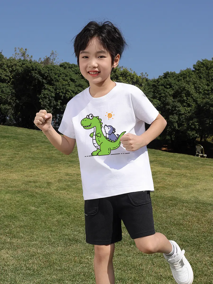 Girls Boys Cartoon Cotton T-Shirts White Black - Image 20
