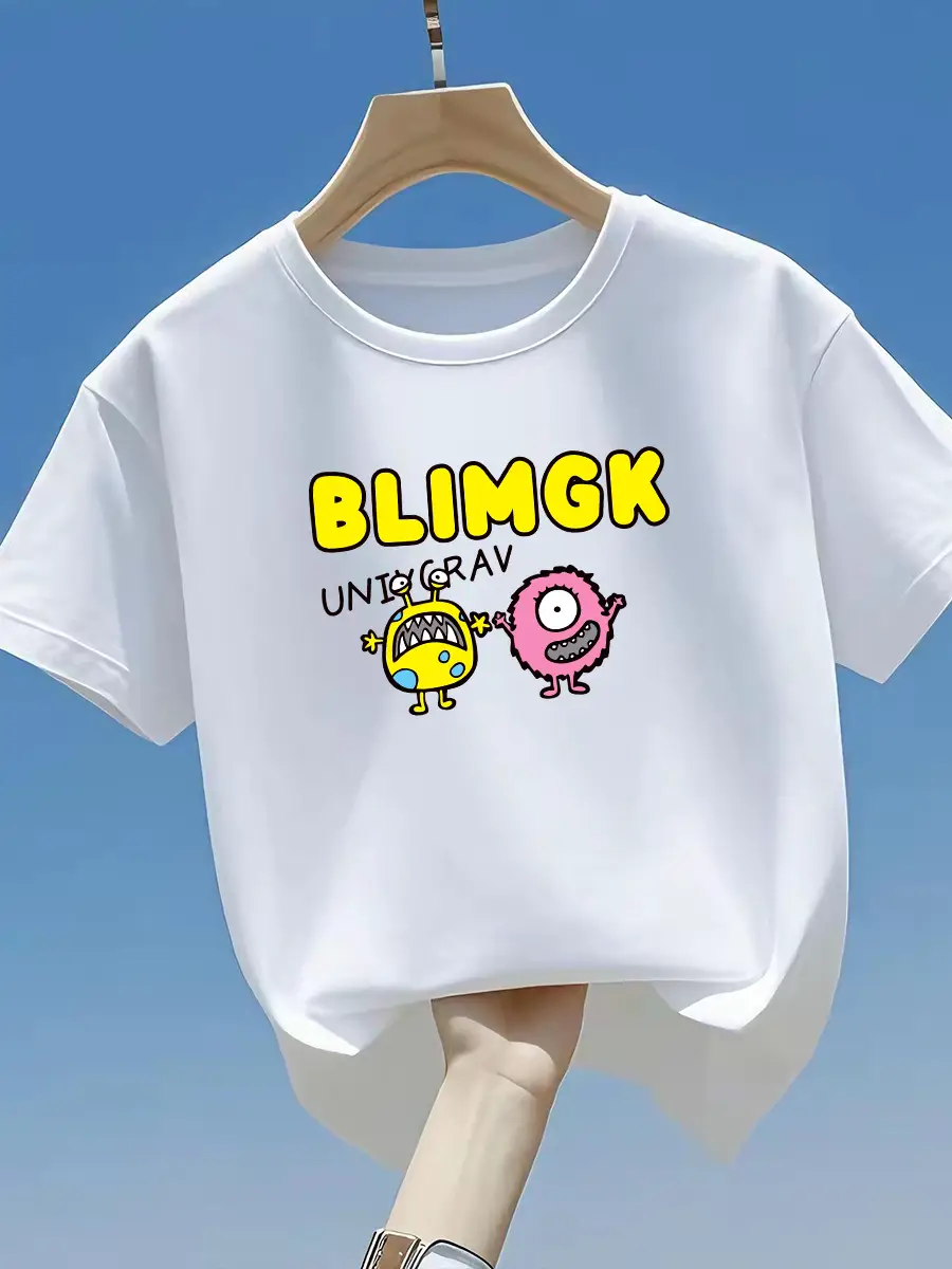 Girls Boys Cartoon Cotton T-Shirts White Black - Image 21