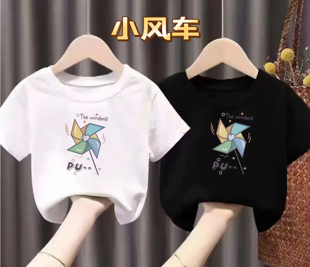 Girls Boys Cartoon Cotton T-Shirts White Black - Image 10