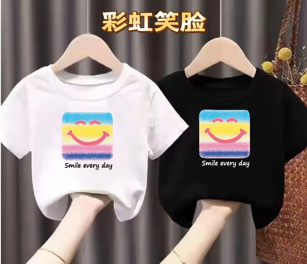 Girls Boys Cartoon Cotton T-Shirts White Black - Image 13