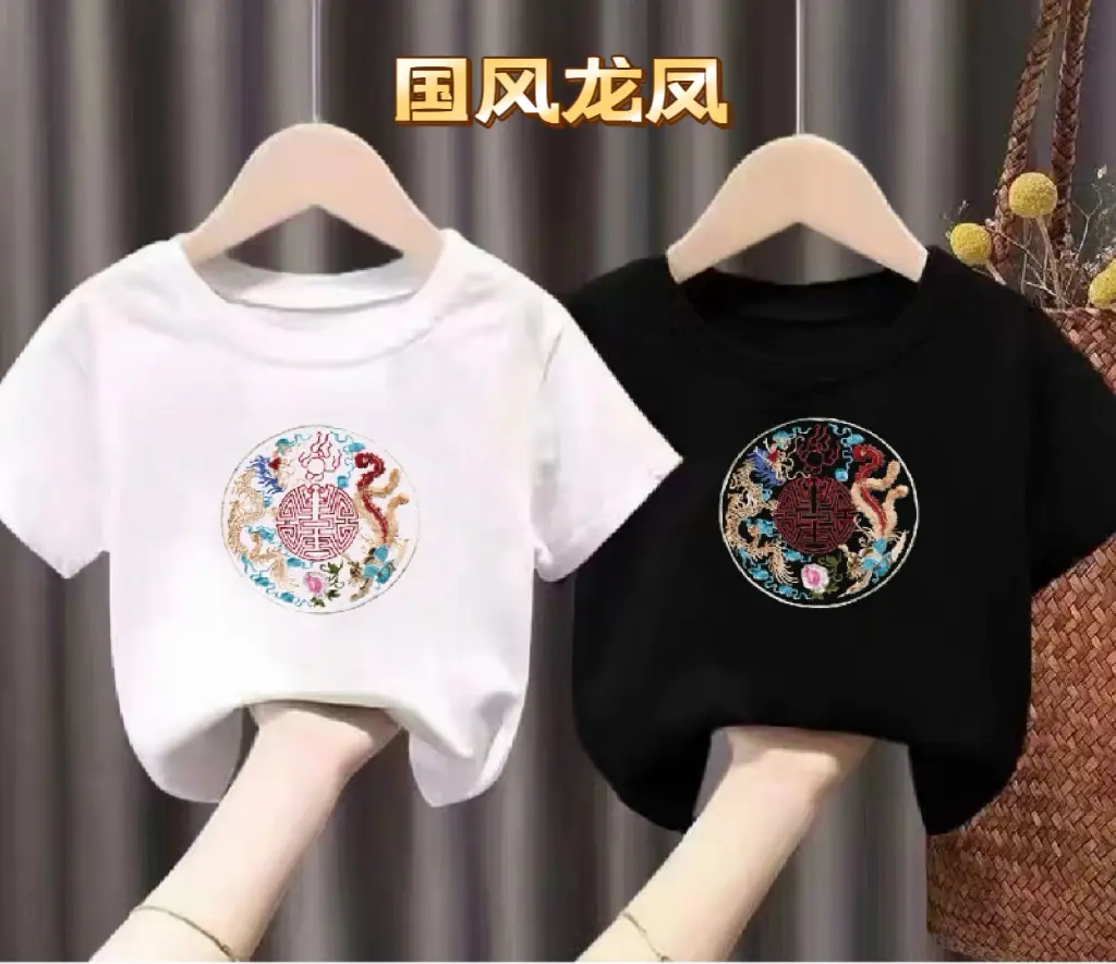 Girls Boys Cartoon Cotton T-Shirts White Black - Image 2