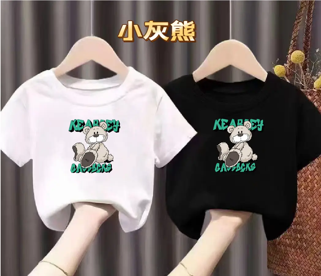 Girls Boys Cartoon Cotton T-Shirts White Black - Image 3