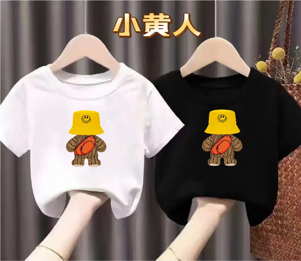 Girls Boys Cartoon Cotton T-Shirts White Black - Image 4