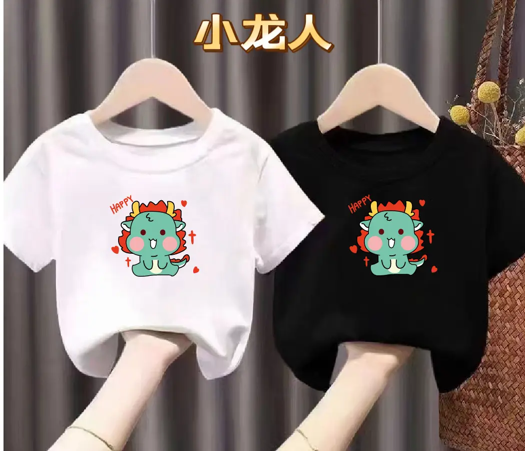 Girls Boys Cartoon Cotton T-Shirts White Black - Image 5