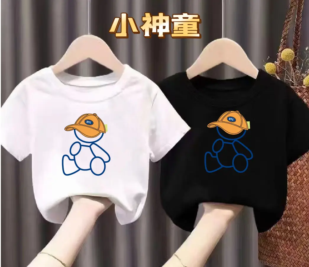 Girls Boys Cartoon Cotton T-Shirts White Black - Image 6