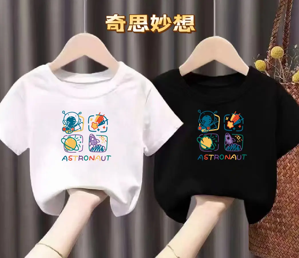 Girls Boys Cartoon Cotton T-Shirts White Black - Image 7