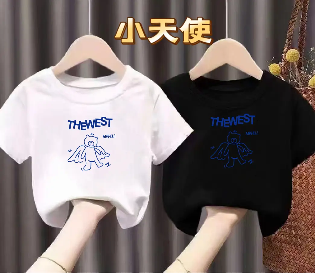 Girls Boys Cartoon Cotton T-Shirts White Black - Image 9