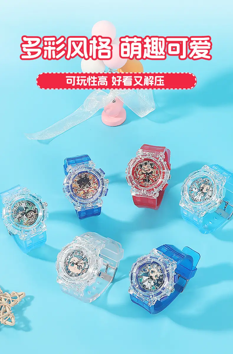 Nezha Cartoon Watch for Kids Blue Crystal Quartz — feature 3