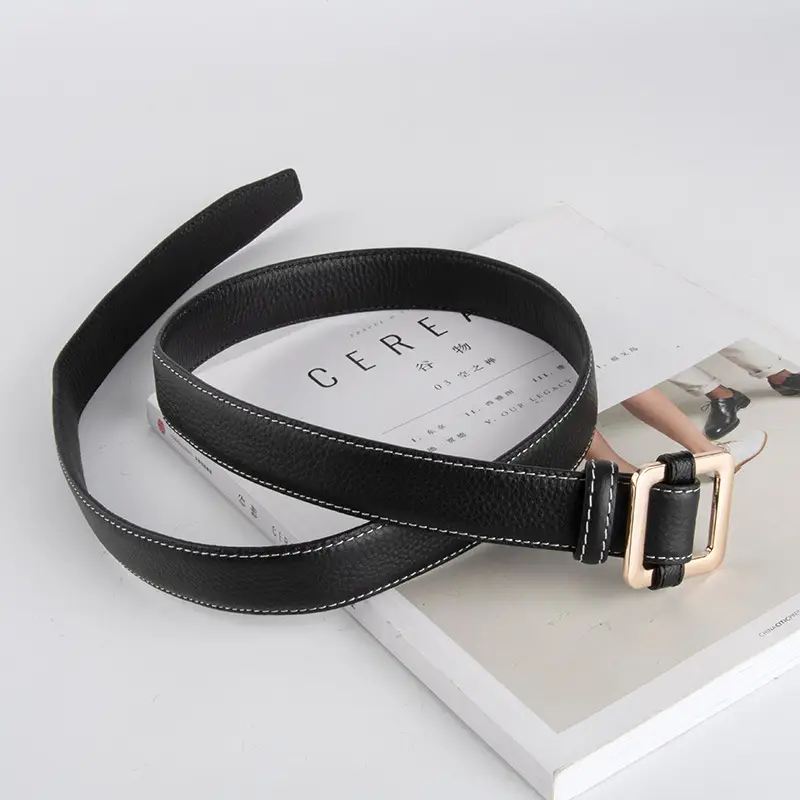 Black Women's Leather Belt with Gold Buckle - Image 12