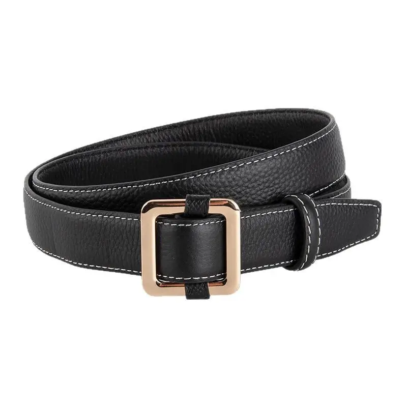 Black Women's Leather Belt with Gold Buckle - Image 14