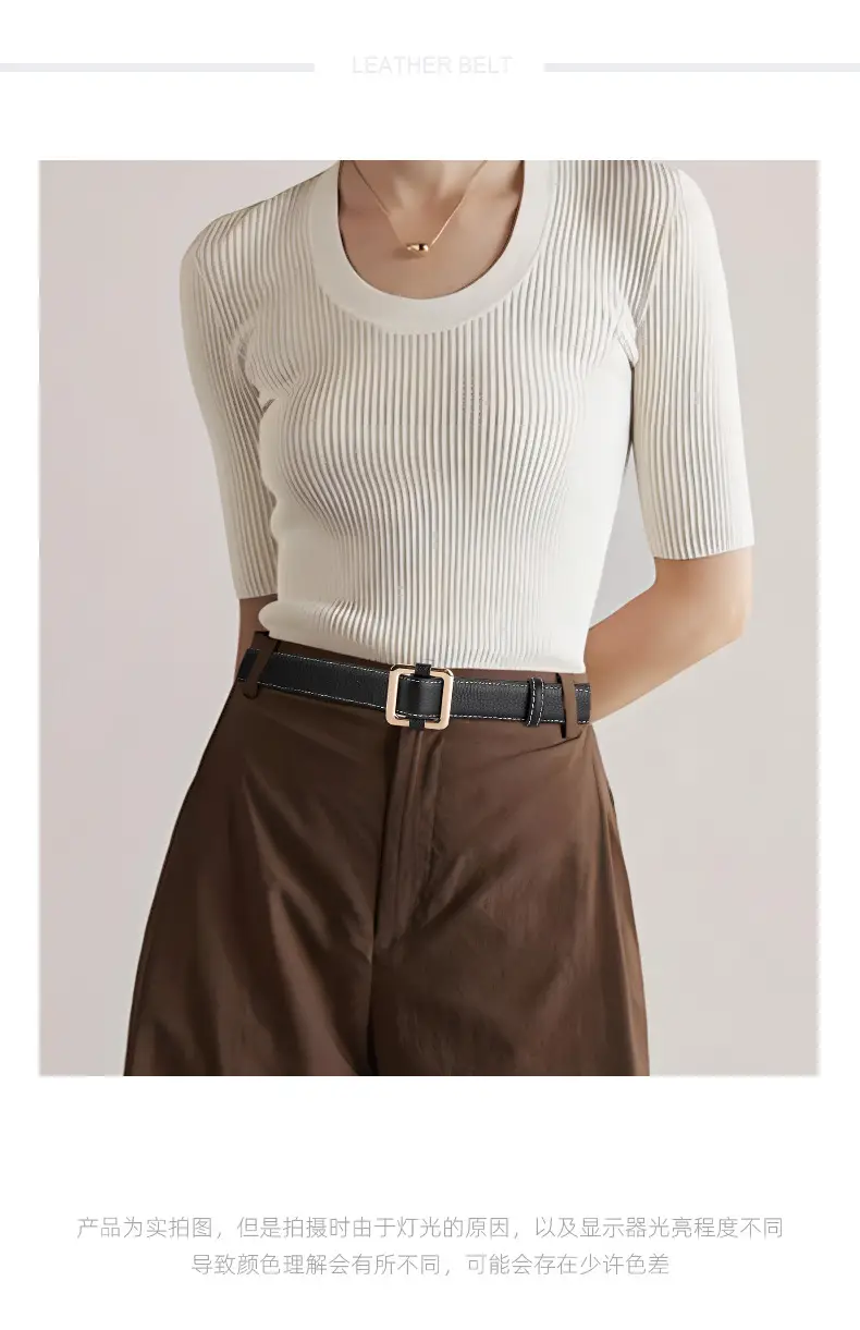 Black Women's Leather Belt with Gold Buckle — feature 1