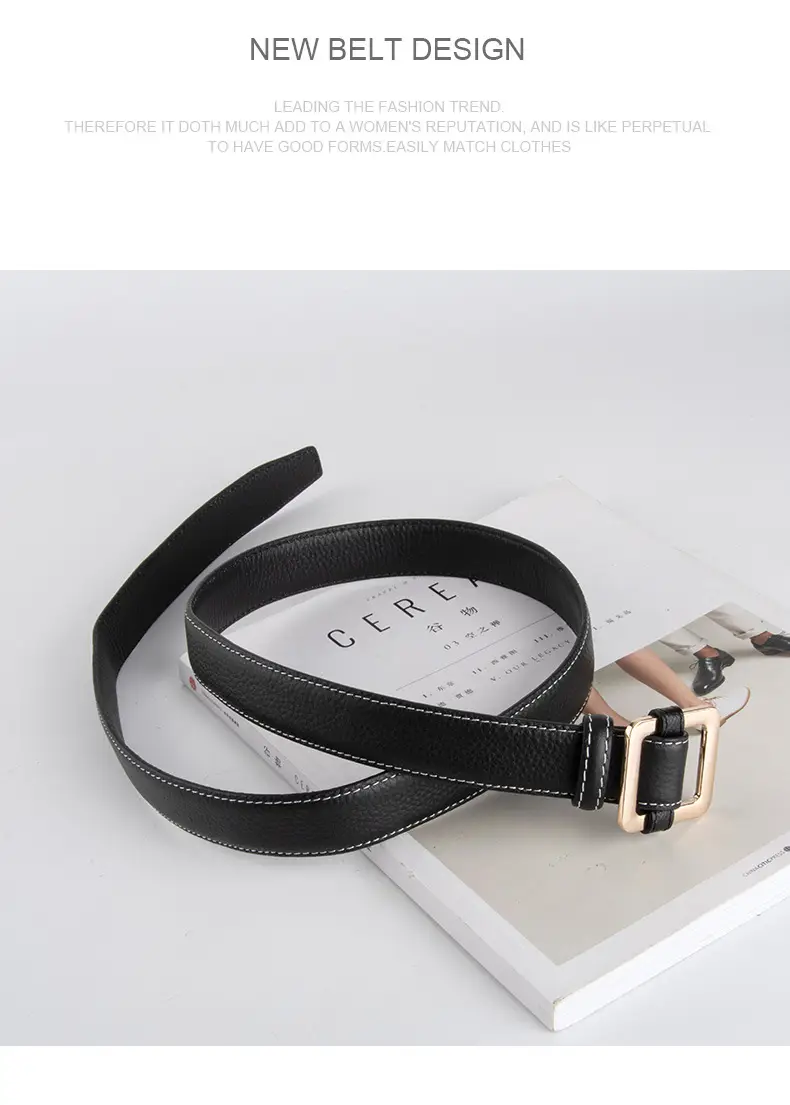 Black Women's Leather Belt with Gold Buckle — feature 10