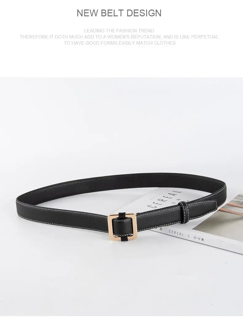 Black Women's Leather Belt with Gold Buckle — feature 11