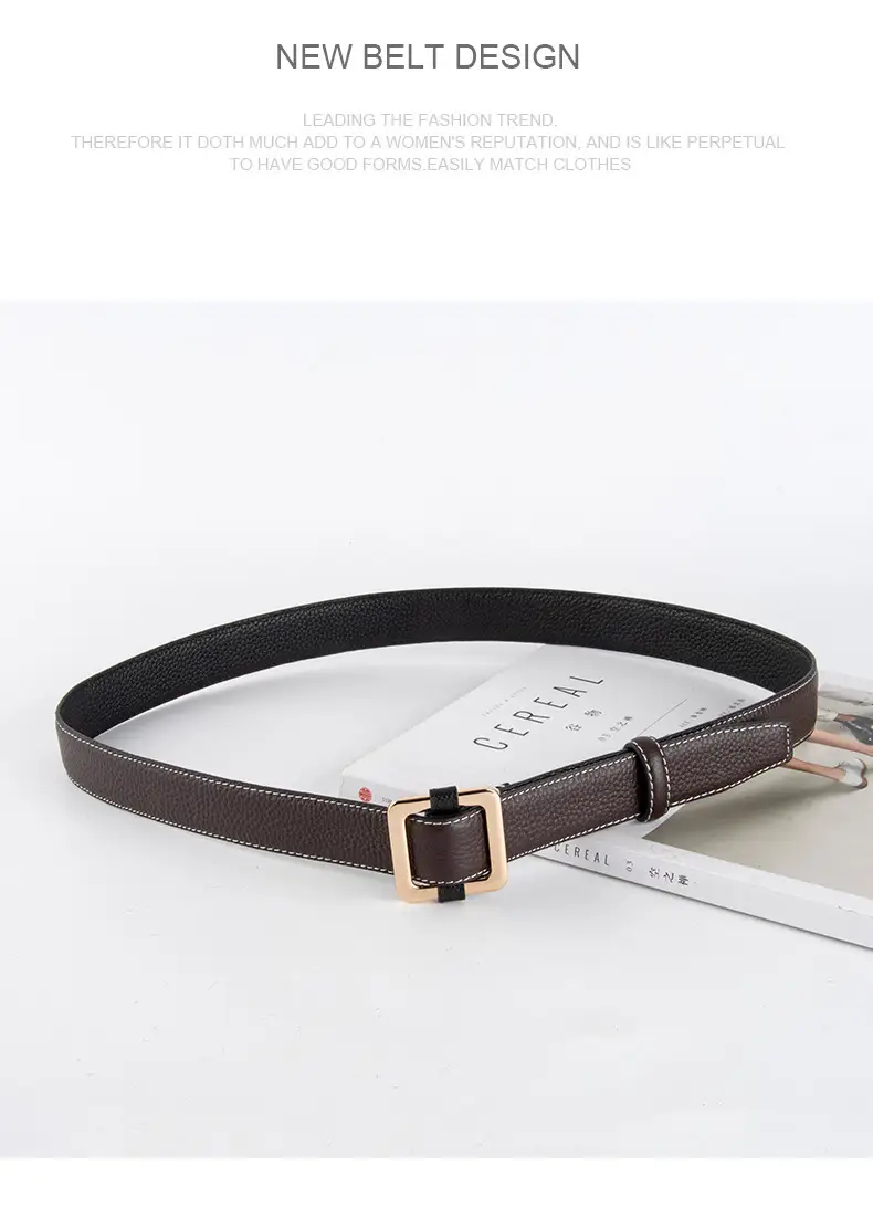 Black Women's Leather Belt with Gold Buckle — feature 12