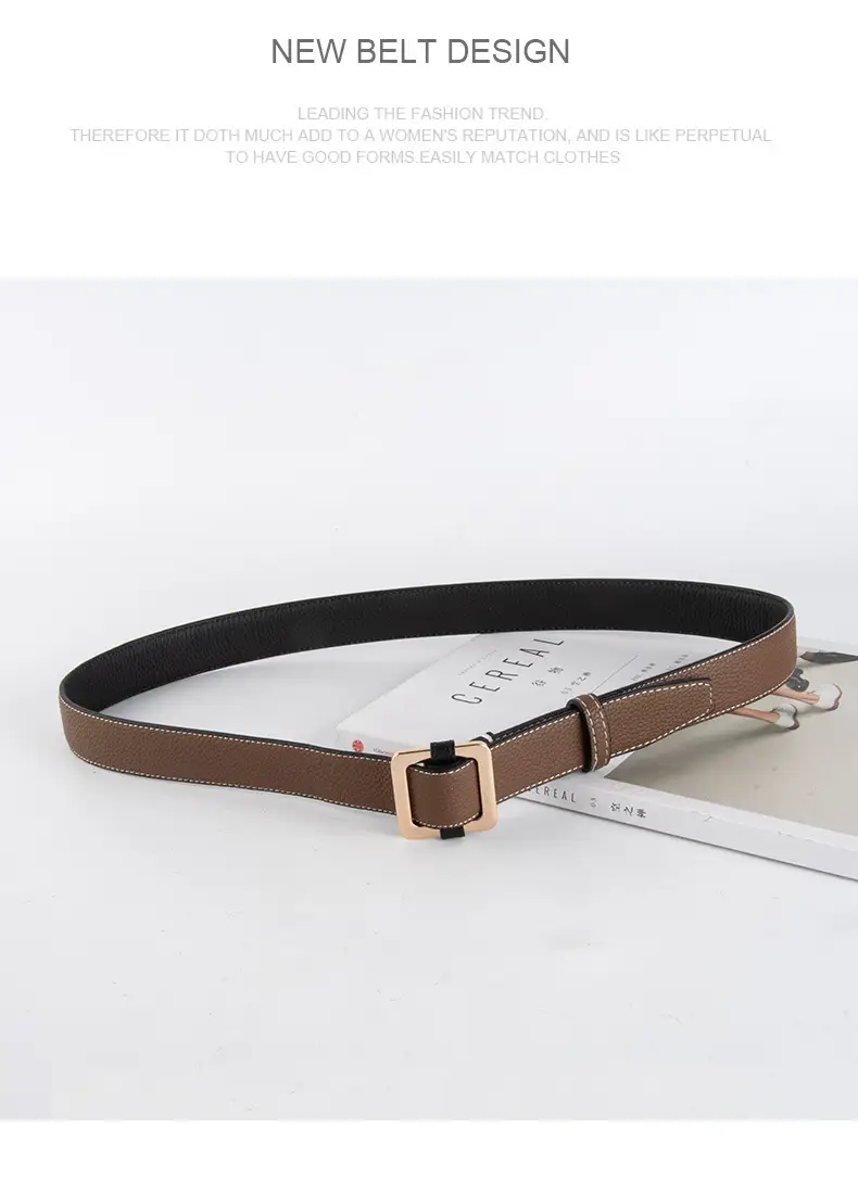 Black Women's Leather Belt with Gold Buckle — feature 13