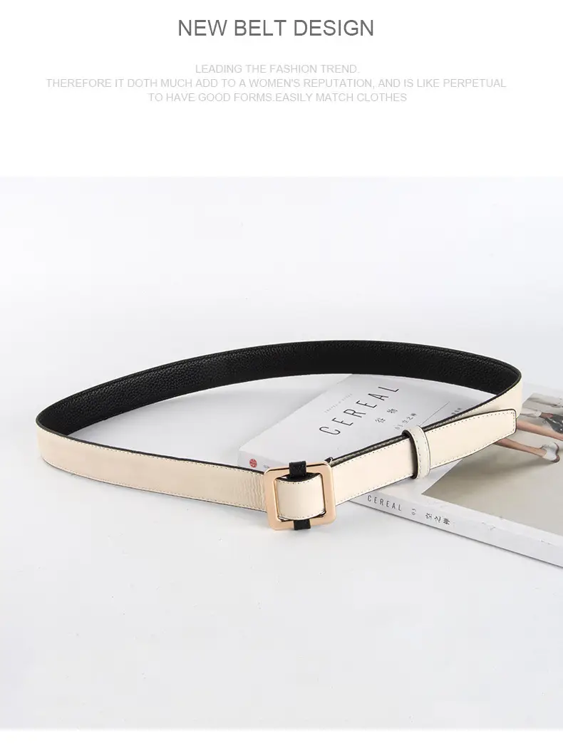 Black Women's Leather Belt with Gold Buckle — feature 14